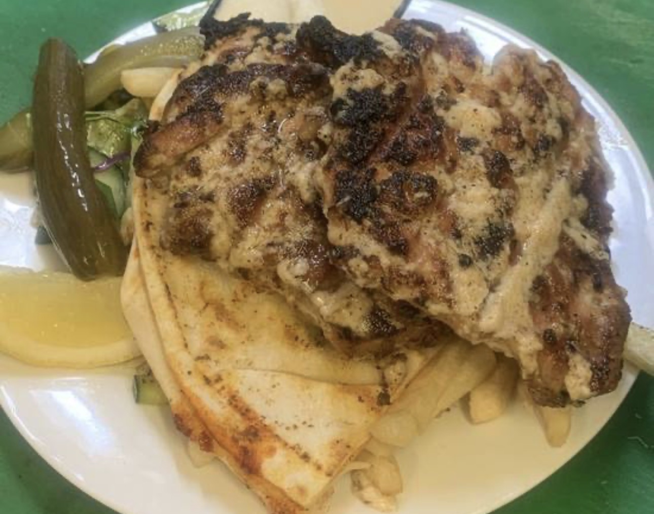 Restaurant dish photographed badly under bad lighting